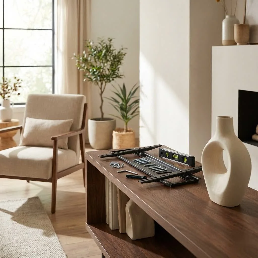 75-inch TV mounted on a wall with a sleek, low-profile bracket
