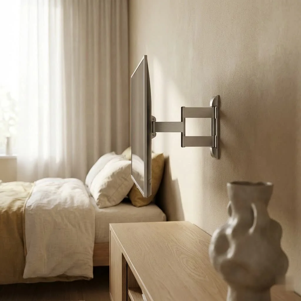 Motorized TV mount extending from a ceiling