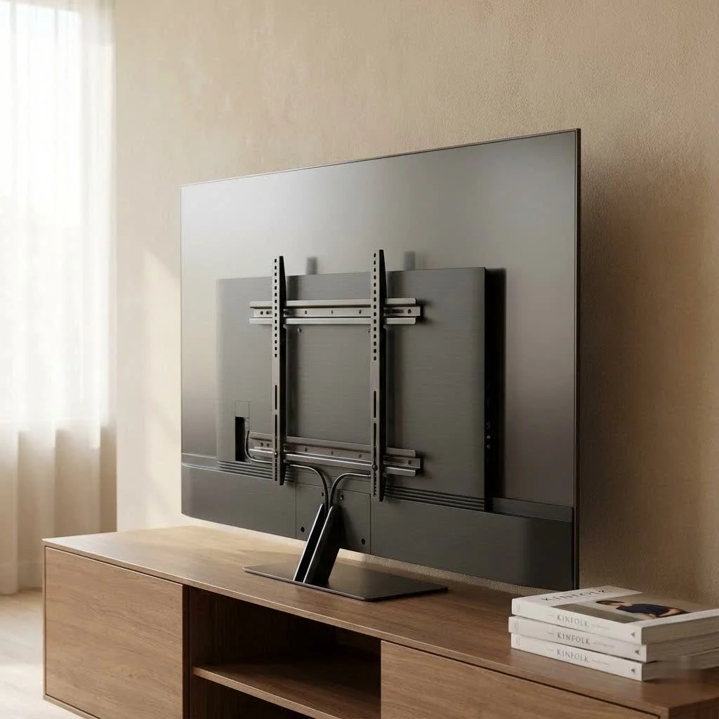 65-inch TV mounted on a wall in a modern living room