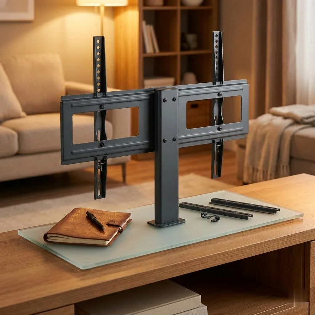 Modern living room with a wall-mounted TV and soundbar