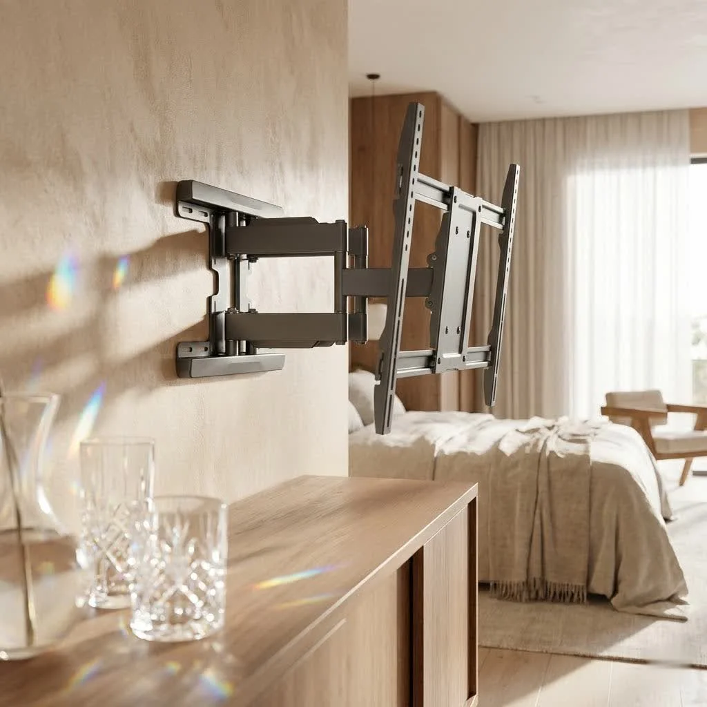 Modern living room with a large flat-screen TV mounted on the wall