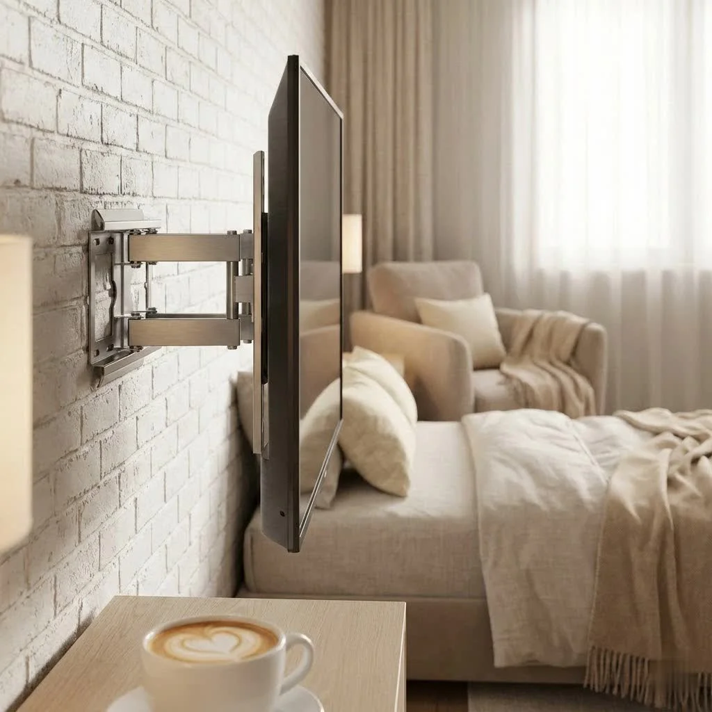 65-inch TV mounted on a wall in a modern living room