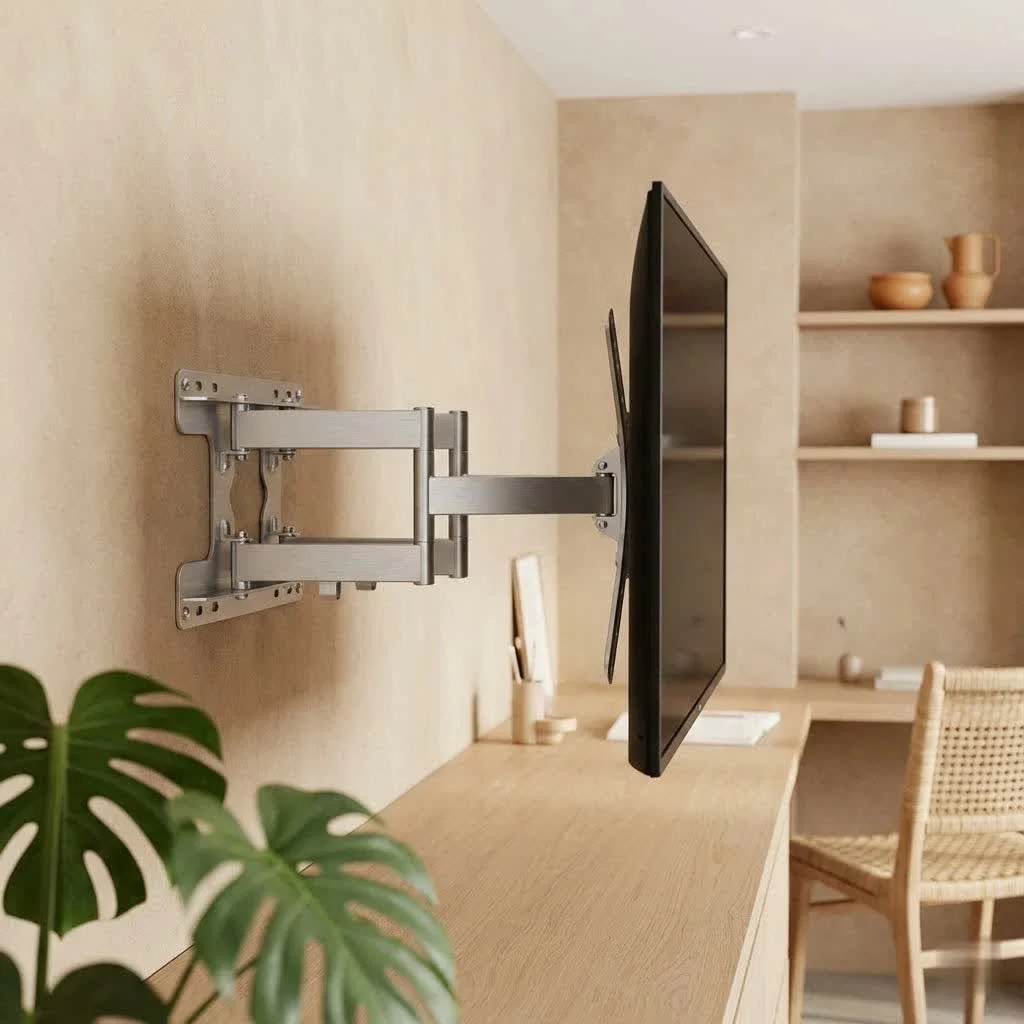 Soundbar mounted below a wall-mounted TV
