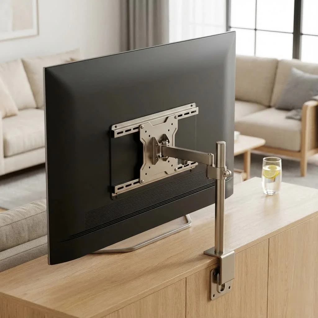 Flat screen TV mounted flush against a modern living room wall