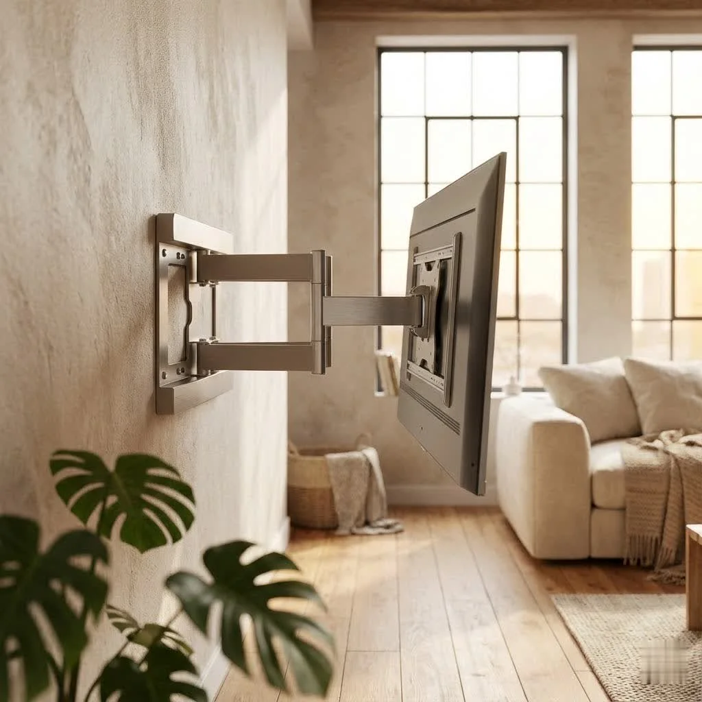 Sound bar mounted directly below a wall-mounted television