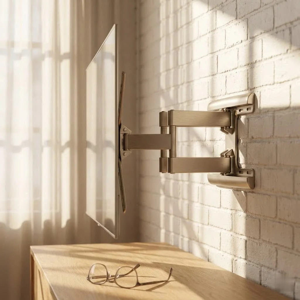 Outdoor TV mounted on a patio wall