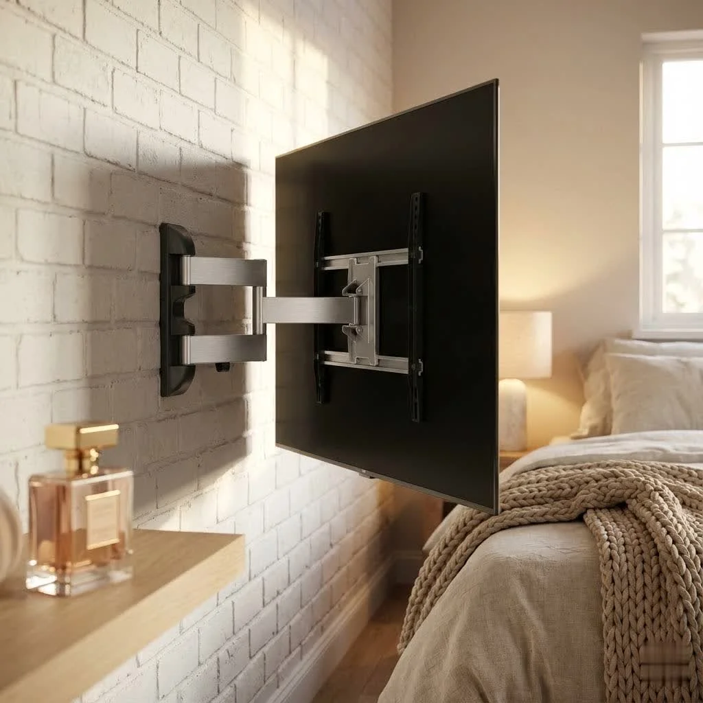 Modern living room with a large flat-screen TV mounted on a wall